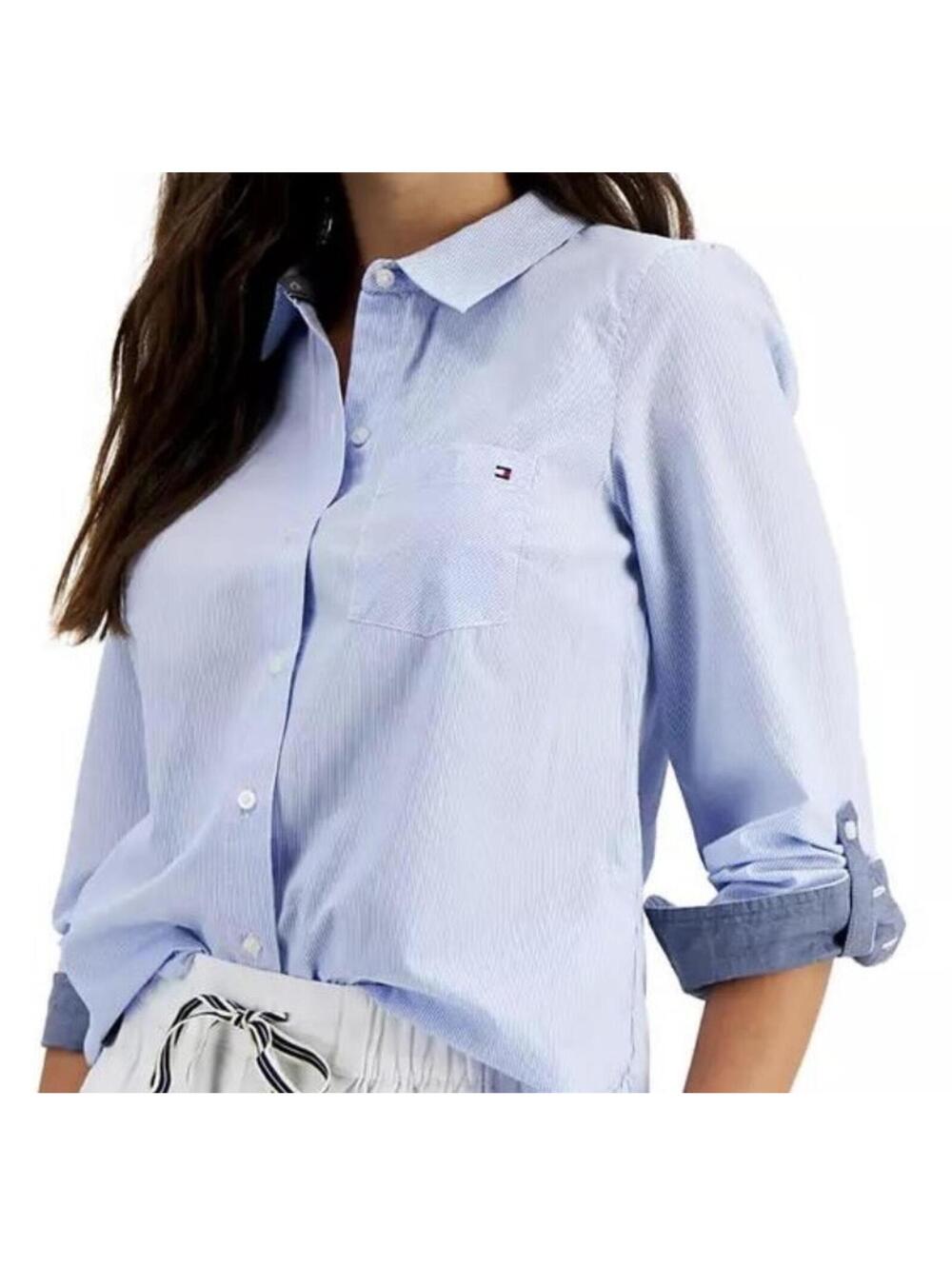 Tommy Hilfiger Women’s Cotton Pinstripe Button-Down Shirt Large